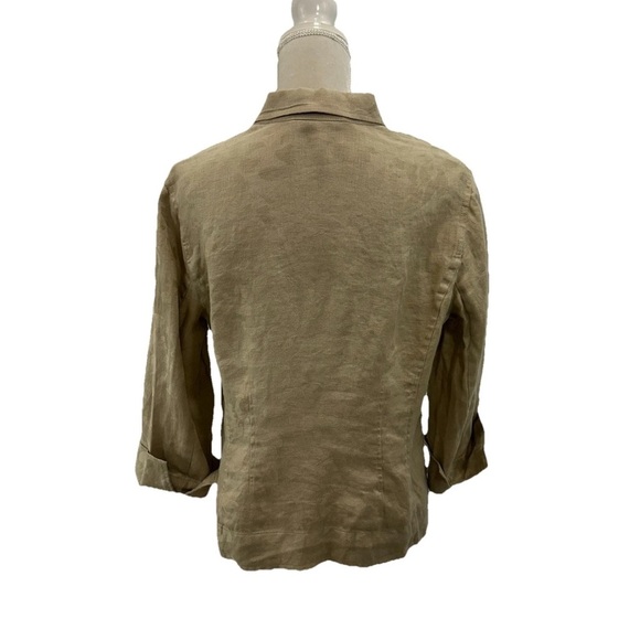 Jones New York Tan Linen Unlined Blazer Blouse Jacket Women’s 10 French Cuffs - Picture 2 of 8